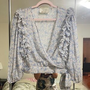 Floral Ruffle Wrap Top